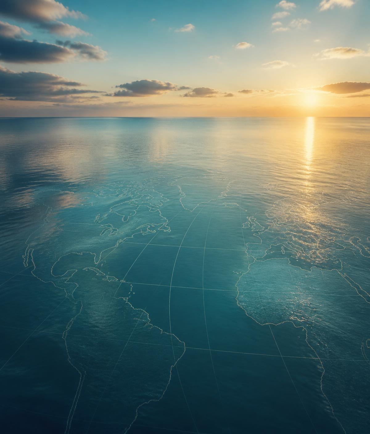Ocean horizon with faint world map meridians